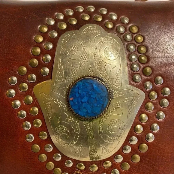 Handmade vintage studded  leather moroccan bag - Picture 6 of 12